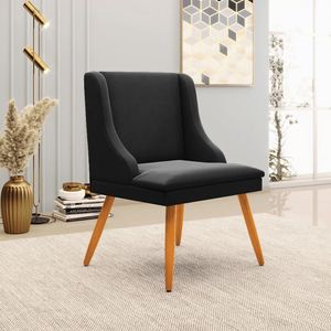 Poltrona Decorativa Pés Palito de Madeira Firenze Suede Preto/Natural G19 - Gran Belo
