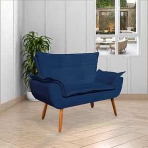 Poltrona Namoradeira Pés Palito Charger Suede Azul Marinho G19 - Gran Belo