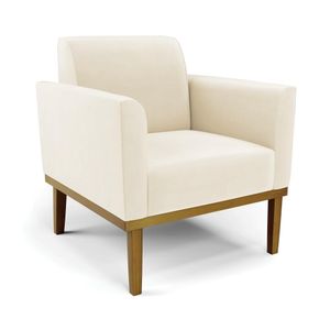 Poltrona Decorativa Isabella Pés Fixo em Madeira Castanho Veludo Bege G19 - Gran Belo