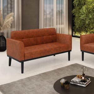 Poltrona Namoradeira Decorativa Karen Pés Fixo em Madeira Preto Pu Nozes G19 - Gran Belo