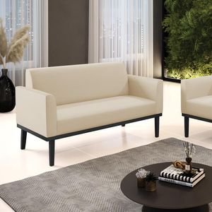Poltrona Namoradeira Decorativa Isabella Pés Fixo em Madeira Preto PU Bege G19 - Gran Belo