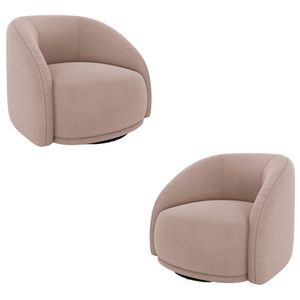 Kit 2 Poltronas Decorativas Jenny Base Giratória em Metal Preto Veludo Rosê G45 - Gran Belo
