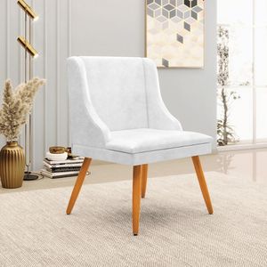 Poltrona Decorativa Pés Palito de Madeira Firenze PU Branco Brilho/Natural G19 - Gran Belo