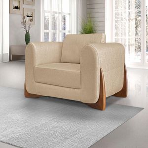 Kit 2 Poltronas Decorativas Pés em Madeira Buzz Linho Bege G63 - Gran Belo