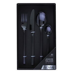 Faqueiro Duo Oslo Preto com 16 Peças - A\CASA