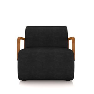 Kit 2 Poltronas Decorativa Sala de Estar Odessa Braços em Madeira PU Preto G33 - Gran Belo