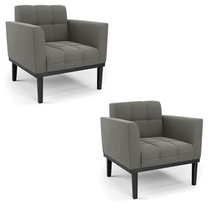 Kit 2 Poltronas Decorativas Karen Pés Fixo em Madeira Preto Suede Grafite G19 - Gran Belo