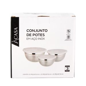 Conjunto de Potes Inox com Tampa com 3 Peças - A\CASA