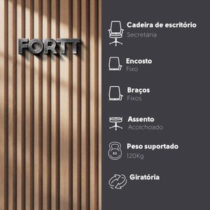 Cadeira De Escritório Secretária Com Base Cromada Com Rodinha Fortt Braga Preta - Csf04-p