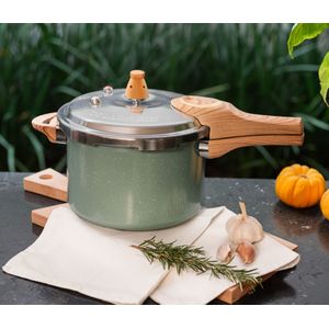 Panela de Pressão 20 cm 4,2 L Fundo de Indução Estrutura Alumínio Antiaderente Pro-Ceramic Premium Verde Linha Ceramic Life Pressure Brinox