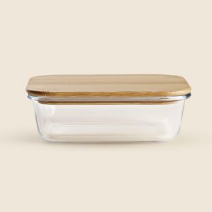 Pote Retangular Vidro e Bambu 630ml - A\CASA