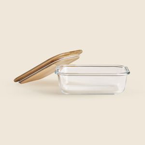 Pote Retangular Vidro e Bambu 630ml - A\CASA