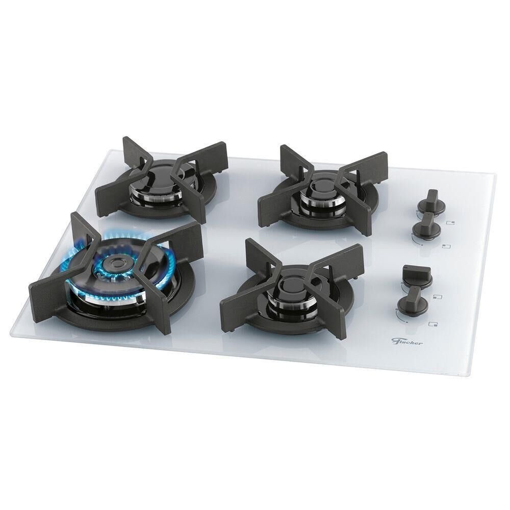 Cooktop Fischer 4 Bocas Mesa de Vidro Branco Tripla Chama Infinity Bivolt Angeloni Eletro
