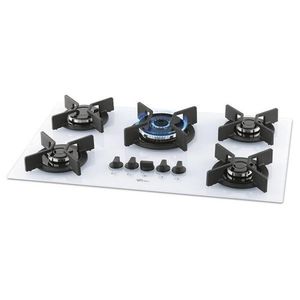 Cooktop Fischer 5 Bocas Mesa de Vidro Branca Tripla Chama Infinity Bivolt