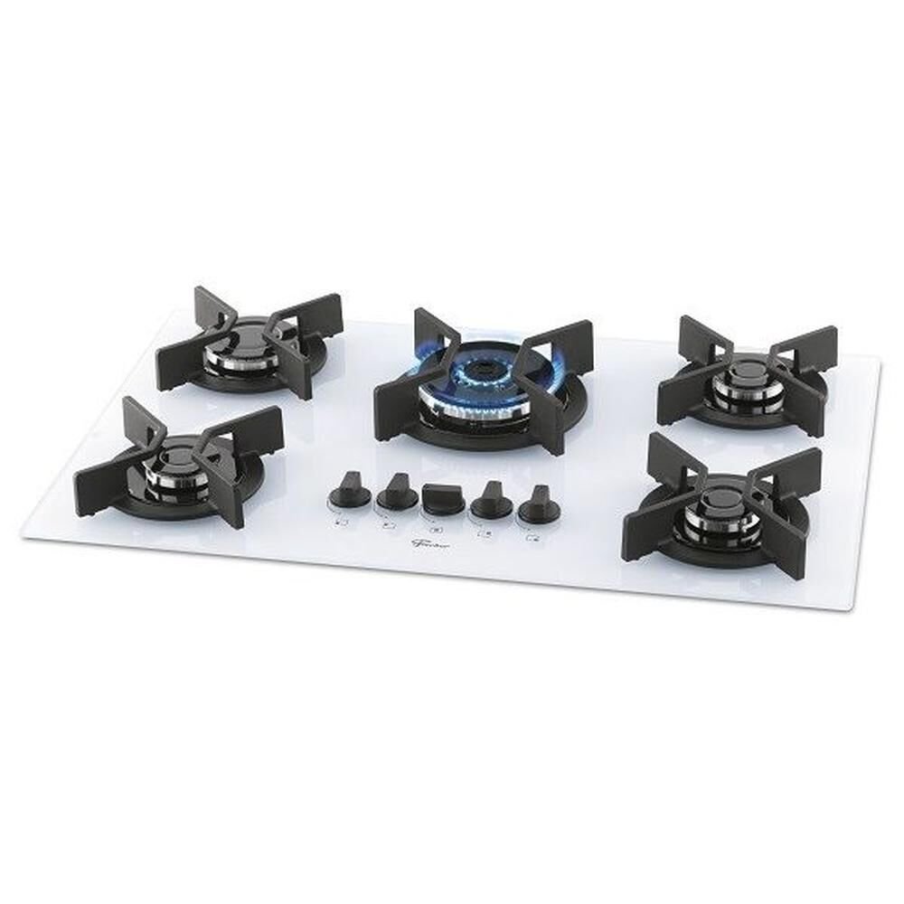 Cooktop Fischer 5 Bocas Mesa de Vidro Branca Tripla Chama Infinity