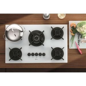 Cooktop Fischer 5 Bocas Mesa de Vidro Branca Tripla Chama Infinity Bivolt