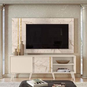 Rack Bancada E Painel Para Tv Cronos Calacata Off White - Madetec