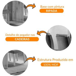 Mesa Olímpia 120cm Mdf Vidro Canto Copo Com 4 Cadeiras