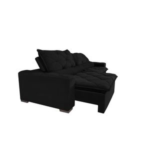 Sofá Magnum 3,02m Retrátil, Reclinável Com Molas E Almofadas Lombar Tecido Suede Velusoft Preto