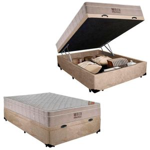 Cama Box Baú Casal Colchão Airtech Ortobom 69x138x188 bege