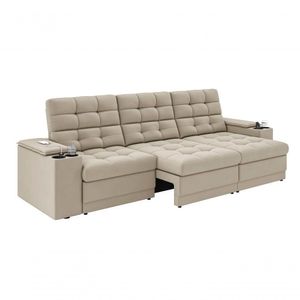 Sofá Confort Premium 2,30m Assento Retrátil/reclinável Porta Copos E Usb Suede Areia - Xflex Sofas