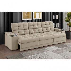 Sofá Confort Premium 2,30m Assento Retrátil/reclinável Porta Copos E Usb Suede Areia - Xflex Sofas