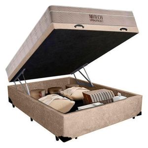 Cama Box Baú Colchão Casal 69x138x188 Suede Bege