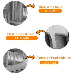 Mesa Olímpia 120cm Mdf Vidro Canto Reto Com 4 Cadeiras