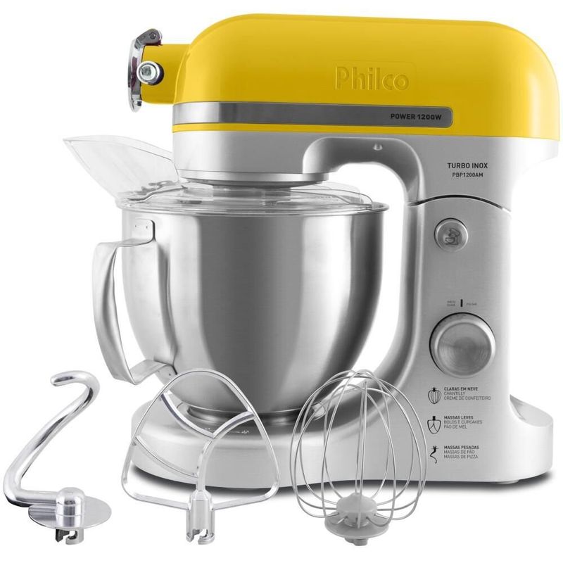Batedeira Planetária Philco Turbo Amarela Inox 5L 1200W