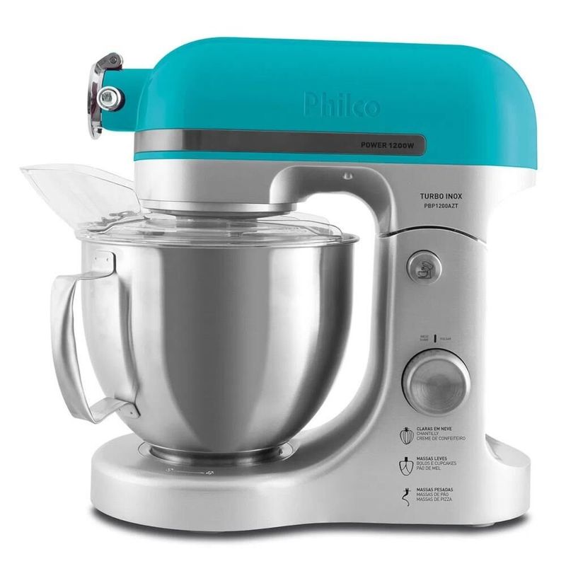 Batedeira Planetária Philco Turbo Azul Inox 5L 1200W PBP1200