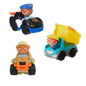 Kit 3 Mini Veículos Blippi - Carro de Polícia (4121A) + Caminhão de Descarga (4121D) + Safari (4121E)