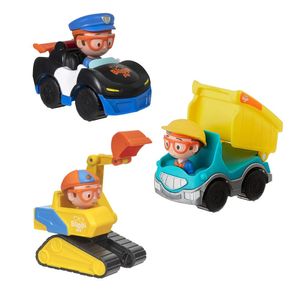 Kit 3 Mini Veículos Blippi - Carro de Polícia (4121A) + Escavadeira (4121C) + Caminhão de Descarga (4121D)