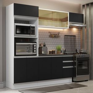 Armário De Cozinha Completa 100% Mdf 250cm 04 Branco/preto