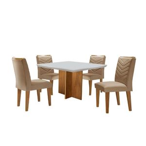 Conjunto Mesa Olímpia 90cm Em Mdf 4 Cadeiras Off White