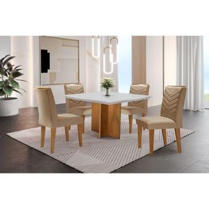 Conjunto Mesa Olímpia 90cm Em Mdf 4 Cadeiras Off White