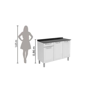 Balcão De Cozinha Itatiaia De Aço 3 Portas Com Tampo Itatiaia 1,05m Branco Branco