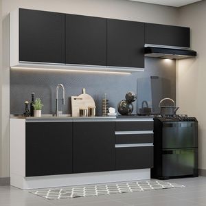 Armário De Cozinha Completa 100% Mdf 260cm 03 Branco/preto