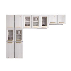 Cozinha Compacta Diamante 3 Peças (2 Armários + 1 Paneleiro) C/ 5 Portas De Vidro Branco - Telasul