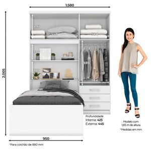 Guarda Roupa Solteiro 4 Portas 3 Gavetas London Casa 812 Branco Ou Branco Com Rosa Chá