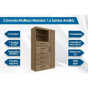 Cômoda De Quarto Marabá 1.6 C- 1 Porta 2 Nichos E 6 Gavetas Jatoba - Santos Andirá