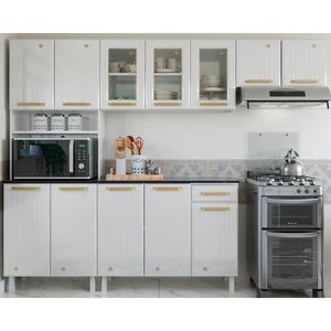 Kit De Cozinha Modulada 4 Peças Diamante (2 Armários + 1 Balcão + 1 Paneleiro) C/ Branco - Telasul