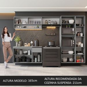 Armário De Cozinha Completa Suspenso 300cm Cinza 7