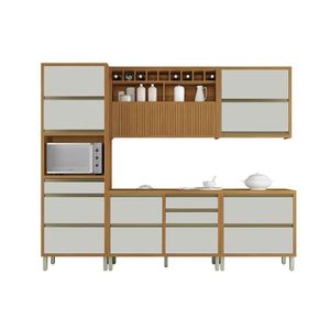 Kit De Cozinha Modulada 5pçs Baronesa 2 Armários 2 Balcões 1 Paneleiro C5P21 Freijo/Off White Nesher