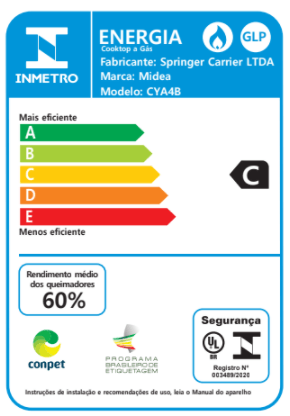 Selo de Classificação Cooktop Midea 4 Bocas Tripla Chama Inox CYA4B Bivolt