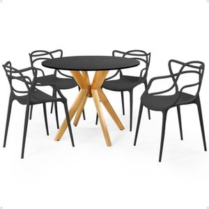 Conjunto Mesa De Jantar Redonda Marci Preta 100cm Com 4 Cadeiras Allegra - Preto