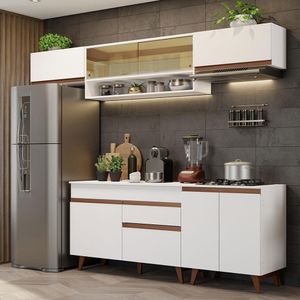 Armário De Cozinha Completa 260cm Branco Reims 11 Branco