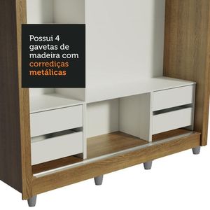 Guarda Roupa Casal 3 Portas de Correr de Espelho 4 Gavetas