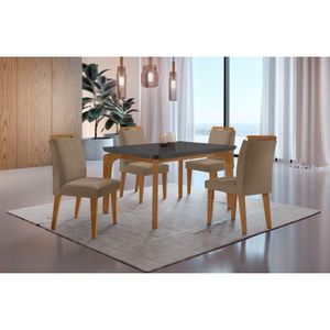 Conjunto Mesa Liz 120cm Mdf 4 Cadeiras Athenas Grafite