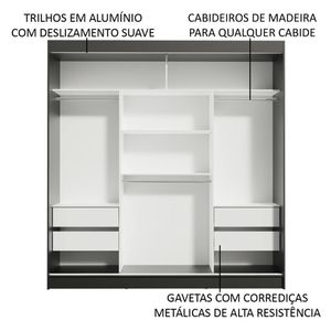 Guarda-roupa Madesa Reno 3 Portas Correr Espelho Preto Cinza
