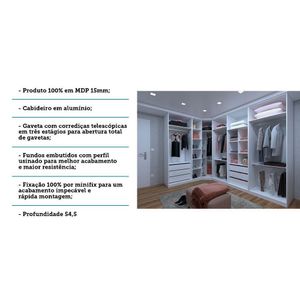 Guarda Roupa Closet 5 Módulos Sem Portas 6 Gavetas